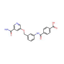 NC(=O)c1cncc(OCc2cccc(NC(=O)c3ccc(C(=O)O)cc3)c2)c1 ZINC000653886905