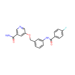 NC(=O)c1cncc(OCc2cccc(NC(=O)c3ccc(F)cc3)c2)c1 ZINC000653895415