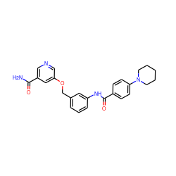 NC(=O)c1cncc(OCc2cccc(NC(=O)c3ccc(N4CCCCC4)cc3)c2)c1 ZINC000653859611