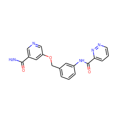 NC(=O)c1cncc(OCc2cccc(NC(=O)c3cccnn3)c2)c1 ZINC000653912851