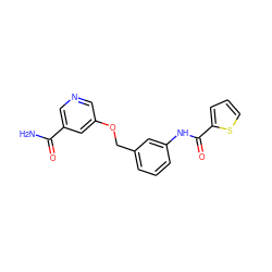 NC(=O)c1cncc(OCc2cccc(NC(=O)c3cccs3)c2)c1 ZINC000653912798