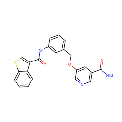 NC(=O)c1cncc(OCc2cccc(NC(=O)c3csc4ccccc34)c2)c1 ZINC000653916417