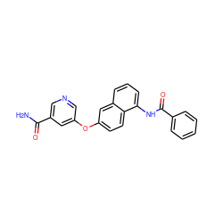 NC(=O)c1cncc(Oc2ccc3c(NC(=O)c4ccccc4)cccc3c2)c1 ZINC000299838285