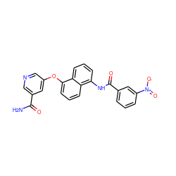 NC(=O)c1cncc(Oc2cccc3c(NC(=O)c4cccc([N+](=O)[O-])c4)cccc23)c1 ZINC000299818890