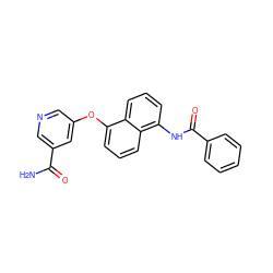 NC(=O)c1cncc(Oc2cccc3c(NC(=O)c4ccccc4)cccc23)c1 ZINC000299839599