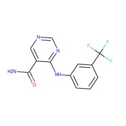 NC(=O)c1cncnc1Nc1cccc(C(F)(F)F)c1 ZINC000040379632