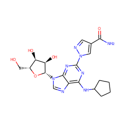 NC(=O)c1cnn(-c2nc(NC3CCCC3)c3ncn([C@@H]4O[C@H](CO)[C@@H](O)[C@H]4O)c3n2)c1 ZINC000028817654