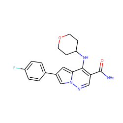 NC(=O)c1cnn2cc(-c3ccc(F)cc3)cc2c1NC1CCOCC1 ZINC000261184167