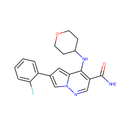 NC(=O)c1cnn2cc(-c3ccccc3F)cc2c1NC1CCOCC1 ZINC000261102261