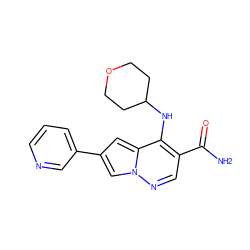 NC(=O)c1cnn2cc(-c3cccnc3)cc2c1NC1CCOCC1 ZINC000261178868