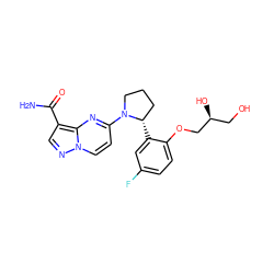 NC(=O)c1cnn2ccc(N3CCC[C@@H]3c3cc(F)ccc3OC[C@@H](O)CO)nc12 ZINC000169704275