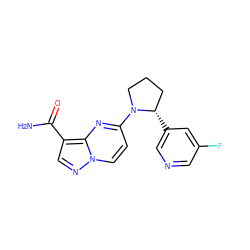 NC(=O)c1cnn2ccc(N3CCC[C@@H]3c3cncc(F)c3)nc12 ZINC000169271094