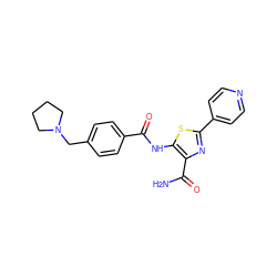 NC(=O)c1nc(-c2ccncc2)sc1NC(=O)c1ccc(CN2CCCC2)cc1 ZINC000149987799