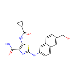 NC(=O)c1nc(Nc2ccc3cc(CO)ccc3c2)sc1NC(=O)C1CC1 ZINC000473165007