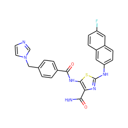 NC(=O)c1nc(Nc2ccc3cc(F)ccc3c2)sc1NC(=O)c1ccc(Cn2ccnc2)cc1 ZINC000473179071