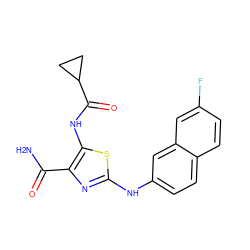 NC(=O)c1nc(Nc2ccc3ccc(F)cc3c2)sc1NC(=O)C1CC1 ZINC000473164822