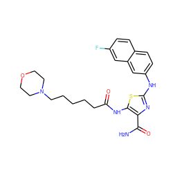 NC(=O)c1nc(Nc2ccc3ccc(F)cc3c2)sc1NC(=O)CCCCCN1CCOCC1 ZINC000473164972