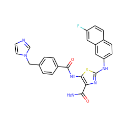 NC(=O)c1nc(Nc2ccc3ccc(F)cc3c2)sc1NC(=O)c1ccc(Cn2ccnc2)cc1 ZINC000473179061