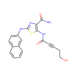 NC(=O)c1nc(Nc2ccc3ccccc3c2)sc1NC(=O)C#CCCO ZINC000473179082