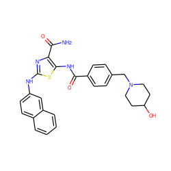 NC(=O)c1nc(Nc2ccc3ccccc3c2)sc1NC(=O)c1ccc(CN2CCC(O)CC2)cc1 ZINC000473164965