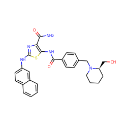 NC(=O)c1nc(Nc2ccc3ccccc3c2)sc1NC(=O)c1ccc(CN2CCCC[C@@H]2CO)cc1 ZINC000473164952