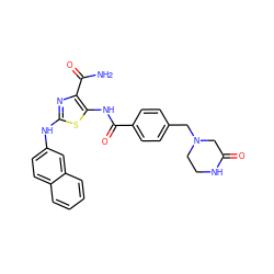 NC(=O)c1nc(Nc2ccc3ccccc3c2)sc1NC(=O)c1ccc(CN2CCNC(=O)C2)cc1 ZINC000473164913