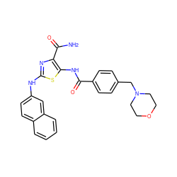 NC(=O)c1nc(Nc2ccc3ccccc3c2)sc1NC(=O)c1ccc(CN2CCOCC2)cc1 ZINC000473165292