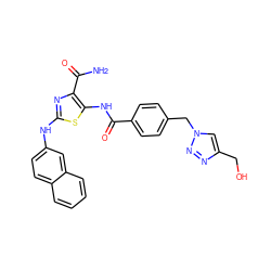 NC(=O)c1nc(Nc2ccc3ccccc3c2)sc1NC(=O)c1ccc(Cn2cc(CO)nn2)cc1 ZINC000473179080