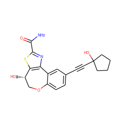 NC(=O)c1nc2c(s1)[C@@H](O)COc1ccc(C#CC3(O)CCCC3)cc1-2 ZINC000219486377