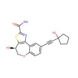 NC(=O)c1nc2c(s1)[C@H](O)COc1ccc(C#CC3(O)CCCC3)cc1-2 ZINC000219505288