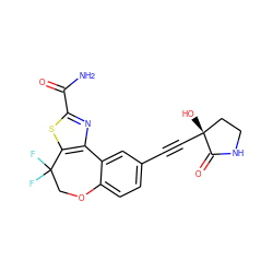 NC(=O)c1nc2c(s1)C(F)(F)COc1ccc(C#C[C@]3(O)CCNC3=O)cc1-2 ZINC000219477047