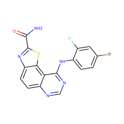 NC(=O)c1nc2ccc3ncnc(Nc4ccc(Br)cc4F)c3c2s1 ZINC000096270432