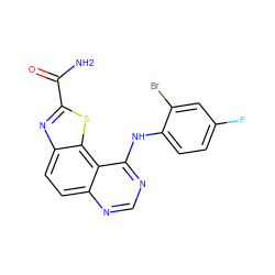 NC(=O)c1nc2ccc3ncnc(Nc4ccc(F)cc4Br)c3c2s1 ZINC000096270430