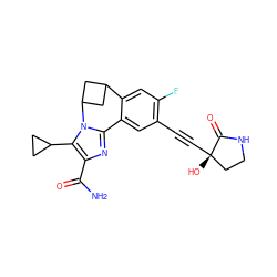 NC(=O)c1nc2n(c1C1CC1)C1CC(C1)c1cc(F)c(C#C[C@@]3(O)CCNC3=O)cc1-2 ZINC000219502926