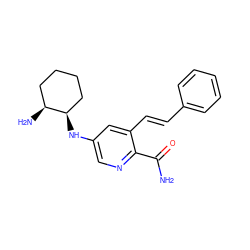 NC(=O)c1ncc(N[C@@H]2CCCC[C@@H]2N)cc1/C=C/c1ccccc1 ZINC001772582907