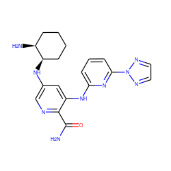 NC(=O)c1ncc(N[C@@H]2CCCC[C@@H]2N)cc1Nc1cccc(-n2nccn2)n1 ZINC000205279555