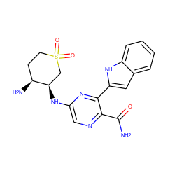 NC(=O)c1ncc(N[C@@H]2CS(=O)(=O)CC[C@@H]2N)nc1-c1cc2ccccc2[nH]1 ZINC000299866065