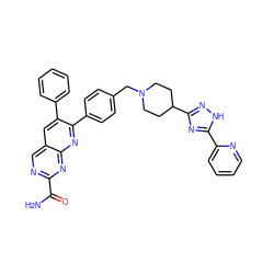 NC(=O)c1ncc2cc(-c3ccccc3)c(-c3ccc(CN4CCC(c5n[nH]c(-c6ccccn6)n5)CC4)cc3)nc2n1 ZINC000029037196