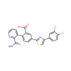 NC(=O)c1ncccc1-c1ccc(-c2nc(-c3ccc(Cl)c(Cl)c3)cs2)cc1C(=O)O ZINC000204946107