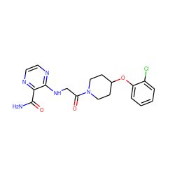 NC(=O)c1nccnc1NCC(=O)N1CCC(Oc2ccccc2Cl)CC1 ZINC000028704860