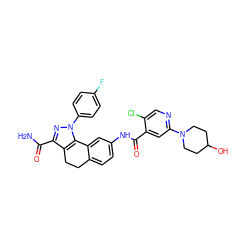 NC(=O)c1nn(-c2ccc(F)cc2)c2c1CCc1ccc(NC(=O)c3cc(N4CCC(O)CC4)ncc3Cl)cc1-2 ZINC000066098165