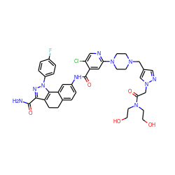 NC(=O)c1nn(-c2ccc(F)cc2)c2c1CCc1ccc(NC(=O)c3cc(N4CCN(Cc5cnn(CC(=O)N(CCO)CCO)c5)CC4)ncc3Cl)cc1-2 ZINC000095547767