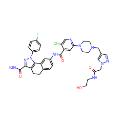 NC(=O)c1nn(-c2ccc(F)cc2)c2c1CCc1ccc(NC(=O)c3cc(N4CCN(Cc5cnn(CC(=O)NCCO)c5)CC4)ncc3Cl)cc1-2 ZINC000072123625