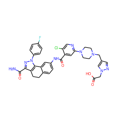 NC(=O)c1nn(-c2ccc(F)cc2)c2c1CCc1ccc(NC(=O)c3cc(N4CCN(Cc5cnn(CC(=O)O)c5)CC4)ncc3Cl)cc1-2 ZINC000072123654