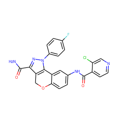 NC(=O)c1nn(-c2ccc(F)cc2)c2c1COc1ccc(NC(=O)c3ccncc3Cl)cc1-2 ZINC000003991602