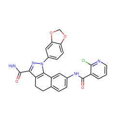 NC(=O)c1nn(-c2ccc3c(c2)OCO3)c2c1CCc1ccc(NC(=O)c3cccnc3Cl)cc1-2 ZINC000034249422