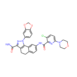 NC(=O)c1nn(-c2ccc3c(c2)OCO3)c2c1CCc1ccc(NC(=O)c3nc(N4CCOCC4)ccc3Cl)cc1-2 ZINC000049756065