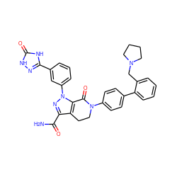 NC(=O)c1nn(-c2cccc(-c3n[nH]c(=O)[nH]3)c2)c2c1CCN(c1ccc(-c3ccccc3CN3CCCC3)cc1)C2=O ZINC000001494457