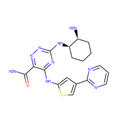 NC(=O)c1nnc(N[C@@H]2CCCC[C@@H]2N)nc1Nc1cc(-c2ncccn2)cs1 ZINC000205141663