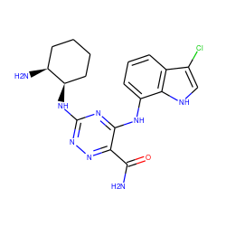 NC(=O)c1nnc(N[C@@H]2CCCC[C@@H]2N)nc1Nc1cccc2c(Cl)c[nH]c12 ZINC000205940953